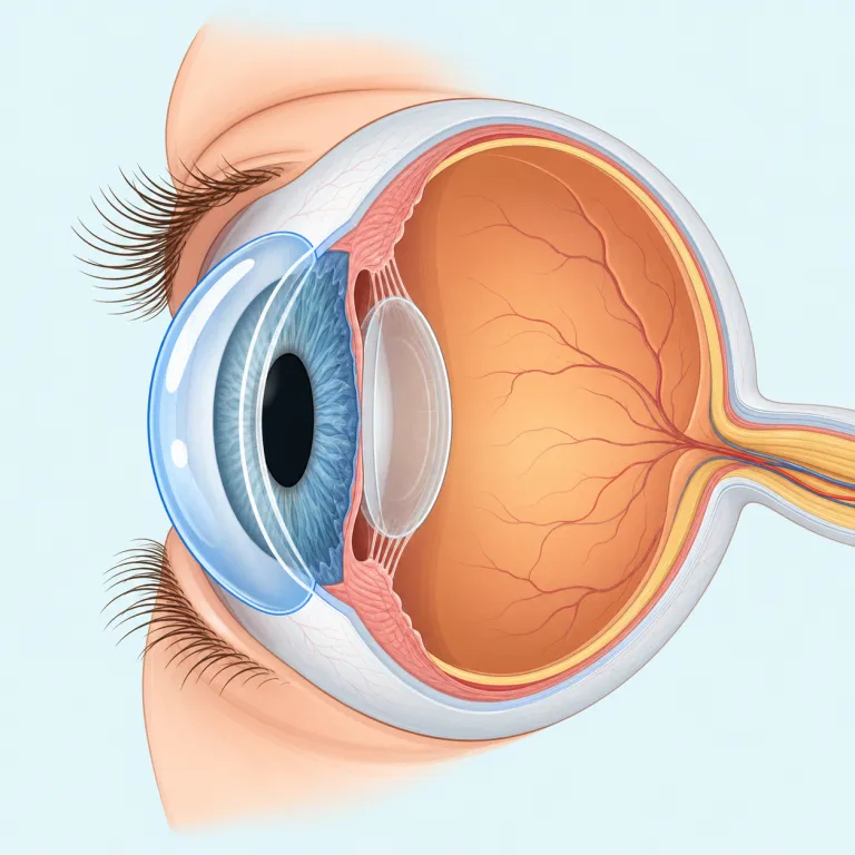 corneal（角膜の・形容詞）の覚え方イラスト — まず名詞 cornea「角膜」を押さえ、そこに -al が付いて「〜に関する」という形になったと見ると覚えやすいです