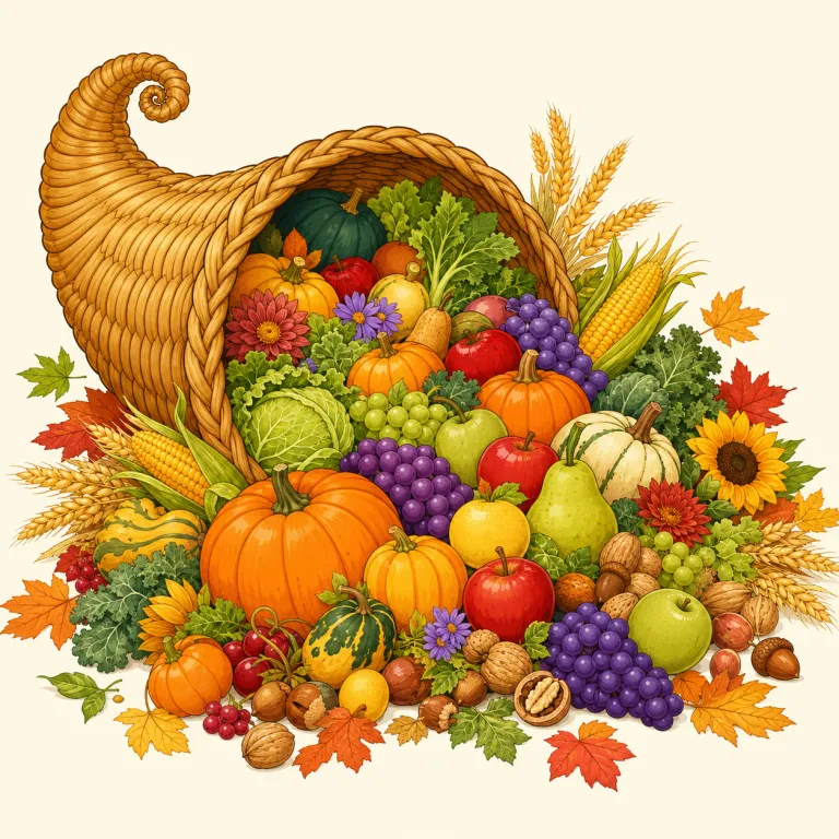 cornucopia（豊穣の角、豊富さ・名詞）の覚え方イラスト — まず定番の形 "a cornucopia of ..." で丸ごと覚えると定着しやすいです