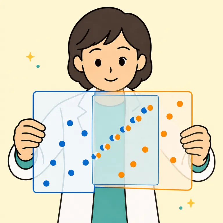 correlate（相関させる・verb）の覚え方イラスト