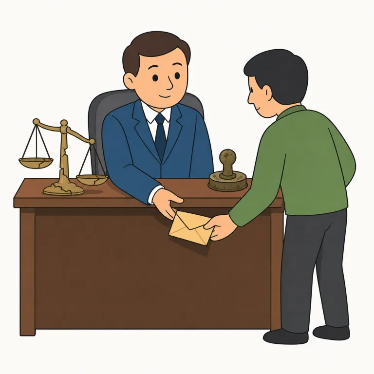 corruption（汚職・名詞）の覚え方イラスト — corruption の「汚職」は、役所・政府・企業などで権限を持つ人が立場を悪用し、賄賂や便宜供与で制度をゆがめる不正を指します