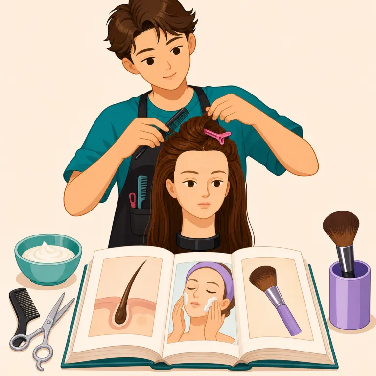cosmetology（美容学・名詞）の覚え方イラスト — cosmetic（化粧の・美容の）が見えたら土台は「美容」