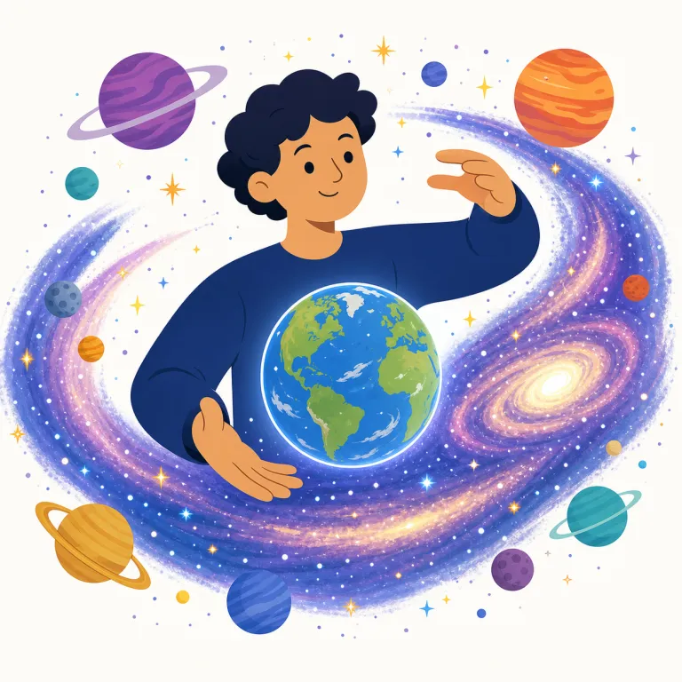 cosmically（宇宙的に・副詞）の覚え方イラスト — `cosmic` を知っていれば入りやすい語です