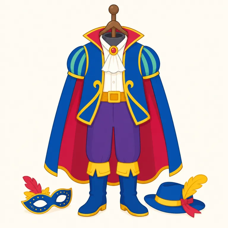 costume（衣装・名詞）の覚え方イラスト — この意味の costume は、舞台・映画・祭り・ハロウィーンなどで、役やキャラクターになりきるために着る「衣装」です