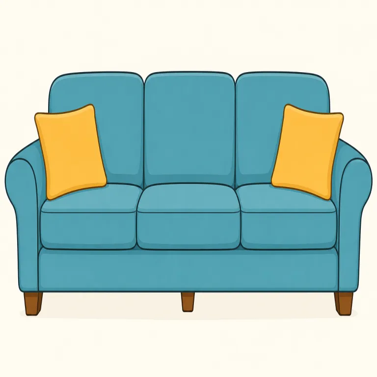 couch（ソファ・名詞）の覚え方イラスト — couch は「リビングの中心にある横長のくつろぎ席」と映像で覚える