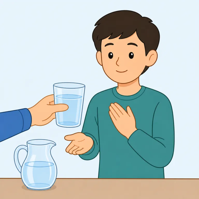 could i have some water（お水をください・イディオム）の覚え方イラスト — Could I have ...? は「〜をいただけますか」の定番で、can より控えめで丁寧な頼み方