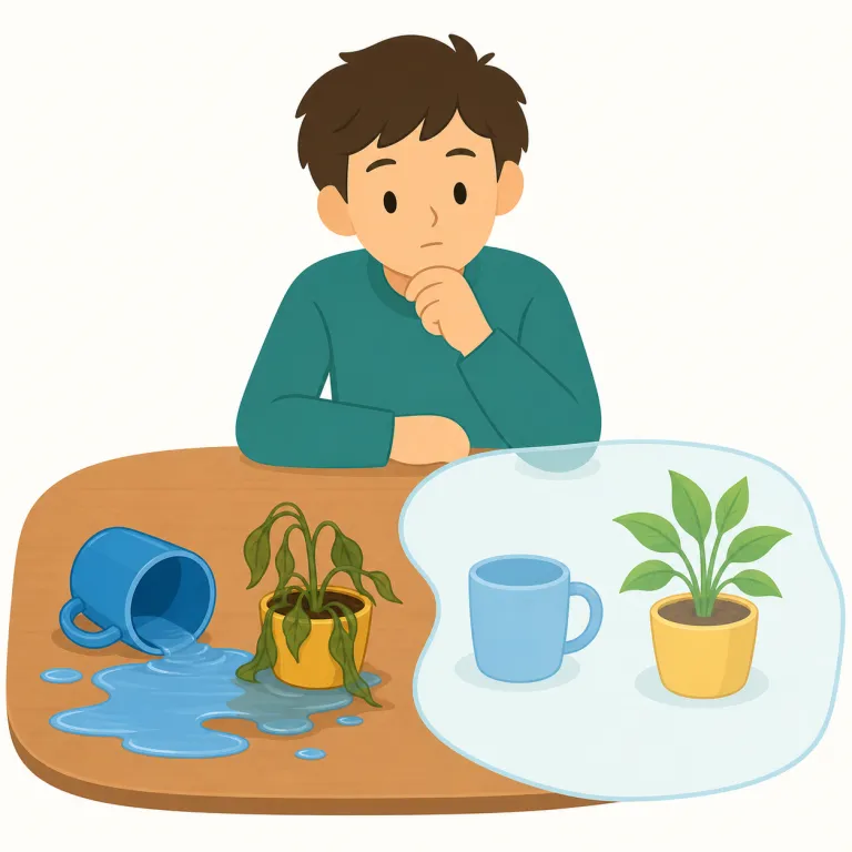 counterfactual（反事実的・形容詞）の覚え方イラスト — まず fact「事実」を芯に置き、factual で「事実ベースの」と取ります