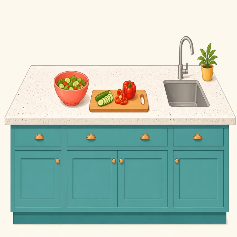 countertop（調理台・名詞）の覚え方イラスト — countertop は counter＋top とそのまま分けると覚えやすい語です