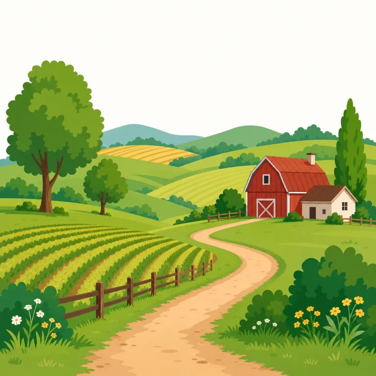 country（田舎、田園地帯・名詞）の覚え方イラスト — この意味では国境や政府ではなく、街を離れた暮らしの場所を思い浮かべます