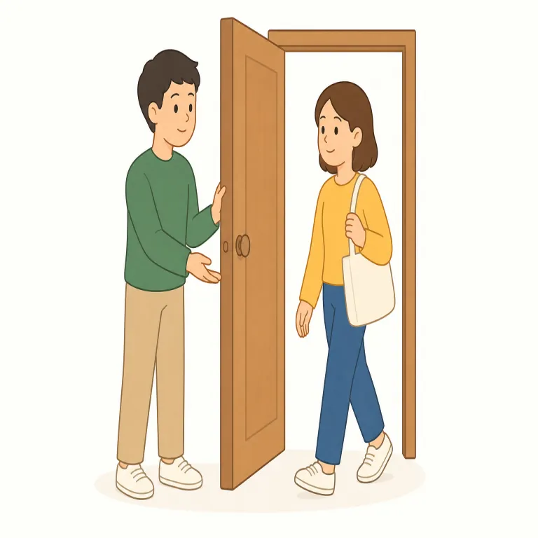 courtesy（礼儀・名詞）の覚え方イラスト — courtesy の「礼儀」は、人に失礼のないよう敬意を示す態度やふるまいを表します
