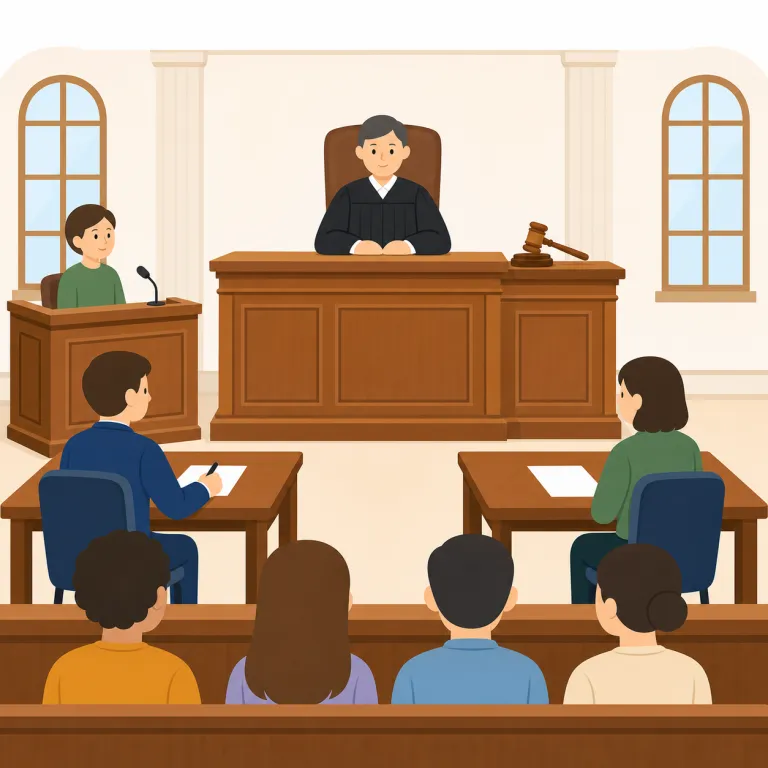 courtroom（法廷・名詞）の覚え方イラスト — courtroom は courtroom = court + room と切って覚えるのが最短です