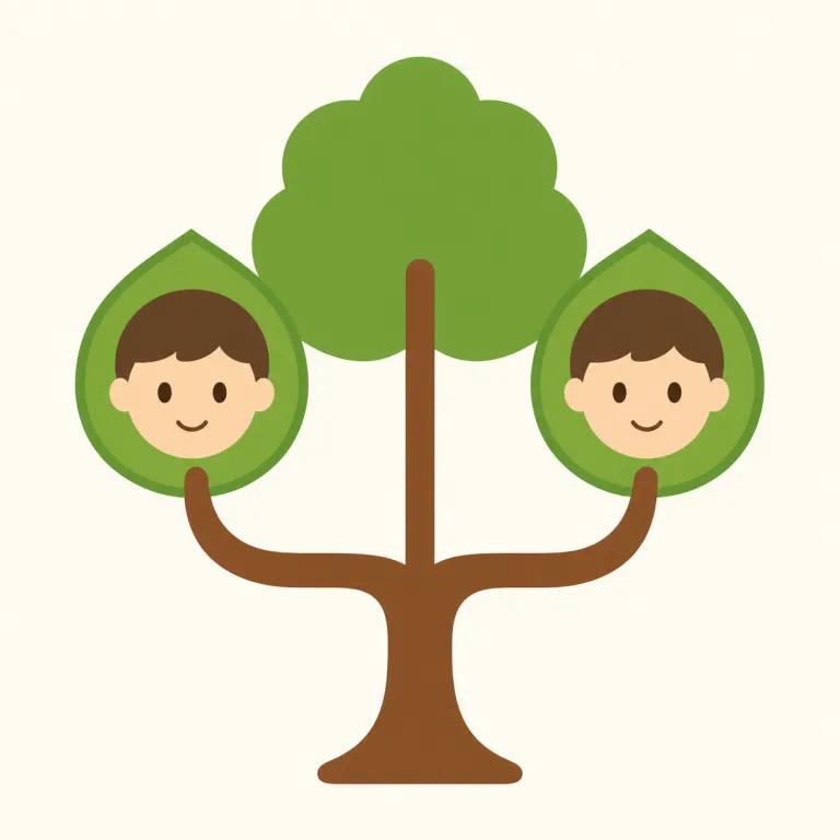 cousin（いとこ・名詞）の覚え方イラスト — このエントリの cousin は「親類」という広い基本義ではなく、叔父・叔母の子どもにあたる「いとこ」を指す語として覚えます