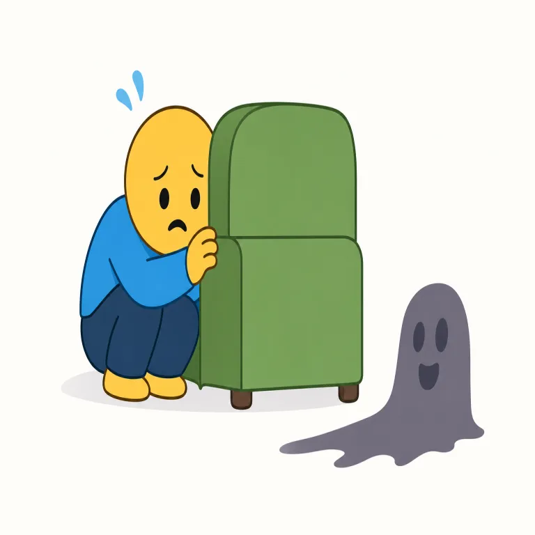 coward（臆病者・名詞）の覚え方イラスト — coward は brave の反対として、「立ち向かうべき場面で恐れて逃げる人」を責める名詞です