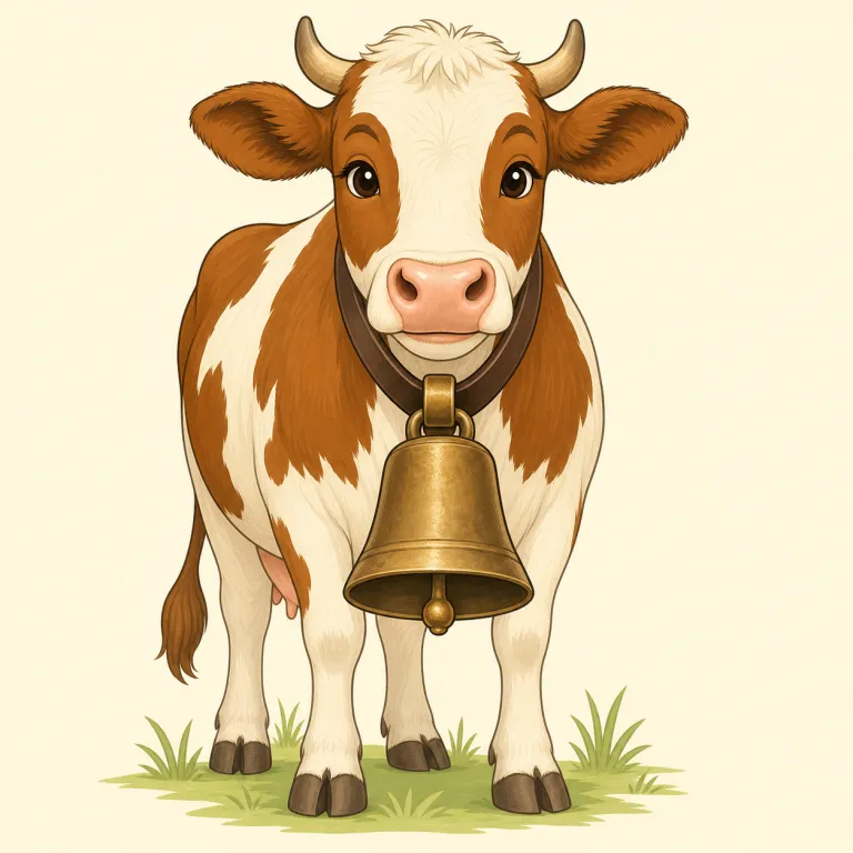 cowbell（牛の首の鈴・名詞）の覚え方イラスト — cowbell は cow「牛」+ bell「鈴、鐘」のそのままの複合語です