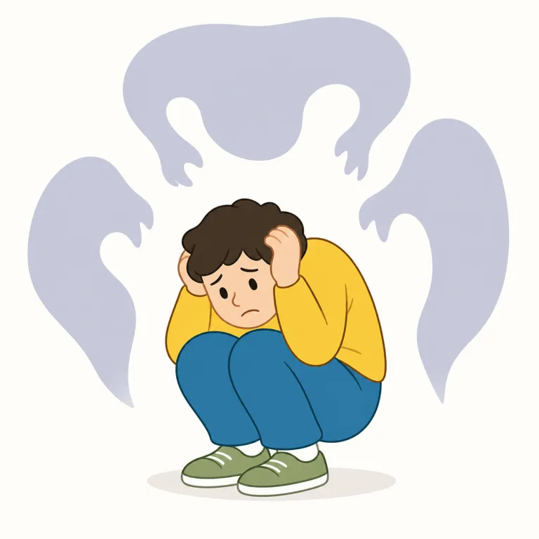 cower（すくむ・動詞）の覚え方イラスト — cower は coward「臆病者」と形も意味も近く、怖さに負けて体が引いてしまう反応を思い浮かべると覚えやすい語です