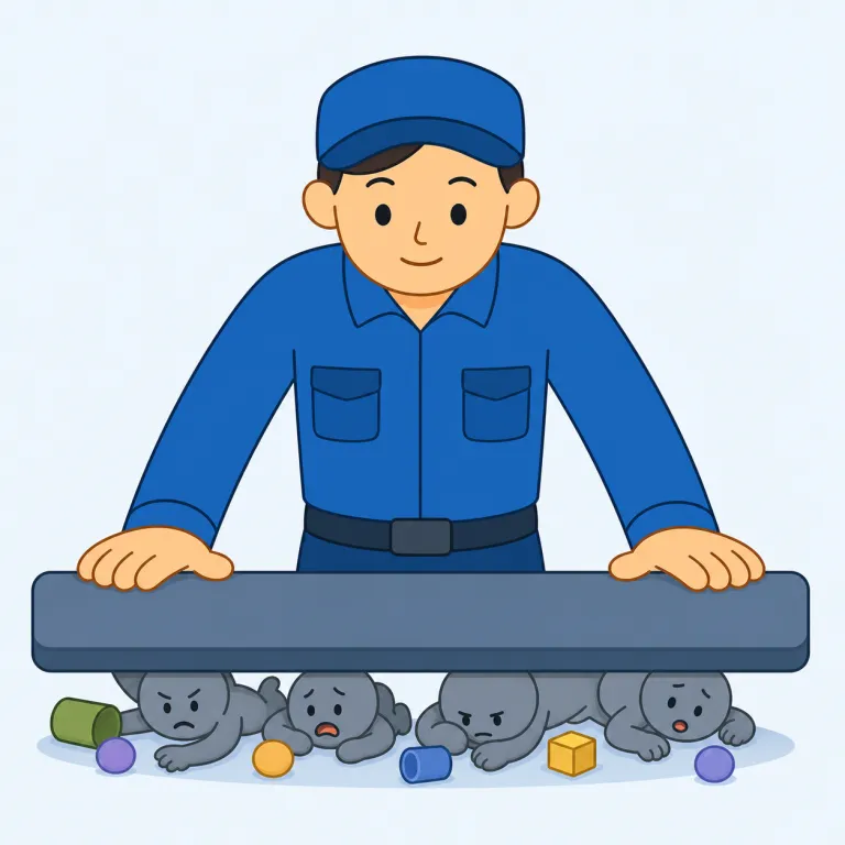 crack down（取り締まる・句動詞）の覚え方イラスト — crack を「鋭く一撃を入れる」、down を「下に押さえつける」と見ると、悪事を強く押さえ込む絵で覚えやすいです