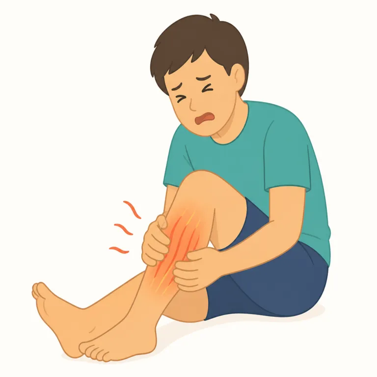 cramp（けいれん、筋けいれん・名詞）の覚え方イラスト — 筋肉が「ぎゅっと締めつけられる」感じを思い浮かべると覚えやすいです