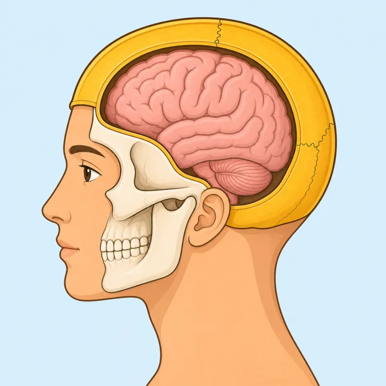 cranial（頭蓋の、頭蓋骨の・形容詞）の覚え方イラスト — cranial は単独で覚えるより、cranial nerve, cranial injury, cranial cavity などのまとまりで入れると定着しやすい語です