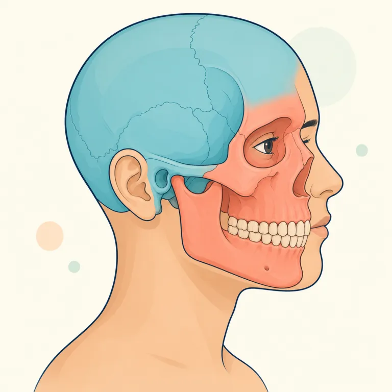 craniofacial（頭蓋顔面・形容詞）の覚え方イラスト — まず `facial` が見えるので「顔に関する」は取りやすい