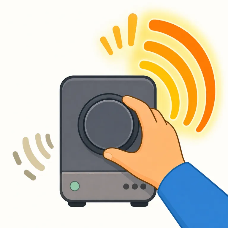 crank up（高める・句動詞）の覚え方イラスト — crank は機械のハンドルやつまみを回すイメージ、up は「上へ」です