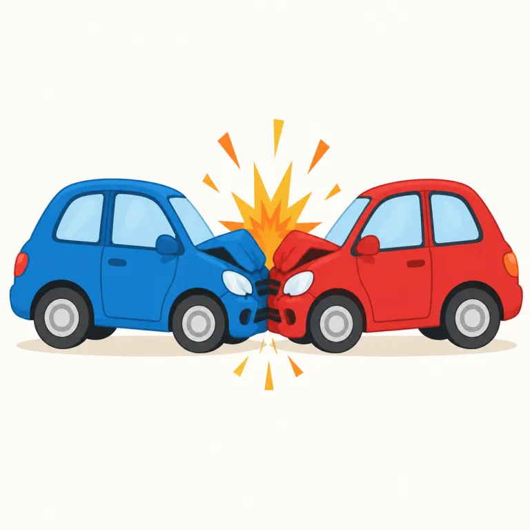 crash（衝突する・動詞）の覚え方イラスト — この語は「ドンと突っ込んで壊れる」映像で覚える