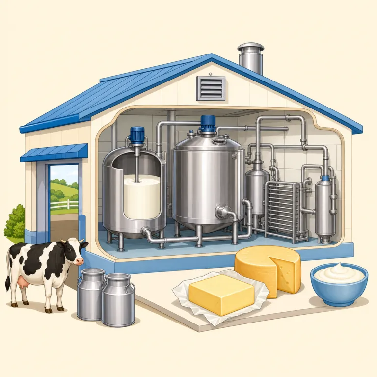 creamery（乳製品工場・名詞）の覚え方イラスト — cream が見えていれば、まず「クリームを扱う場所」と発想すると入りやすいです