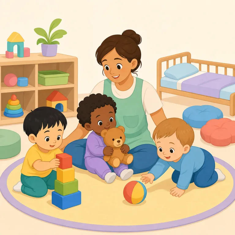 creche（託児所・名詞）の覚え方イラスト — まず nursery や daycare の仲間として束で覚えると残りやすい語です