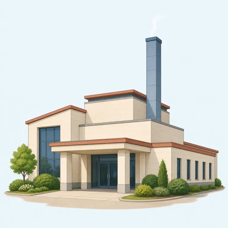 crematorium（火葬場・名詞）の覚え方イラスト — まず cremate（火葬する）や cremation（火葬）を知っていると一気に覚えやすい語です