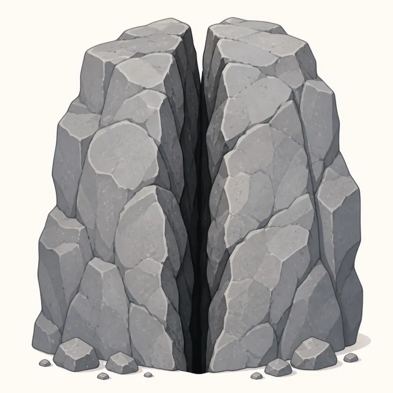 crevice（（岩・壁などの）亀裂、深い割れ目・名詞）の覚え方イラスト — `crack` が「ひび・割れ」全般なら、`crevice` はそこから一歩進んで、岩壁や地面にできた「細いのに奥がある割れ目」を思い浮かべると残りやすいです