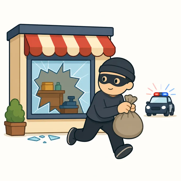 crime（犯罪・名詞）の覚え方イラスト — crime はまず criminal（犯罪者）とセットで覚えると定着しやすい語です