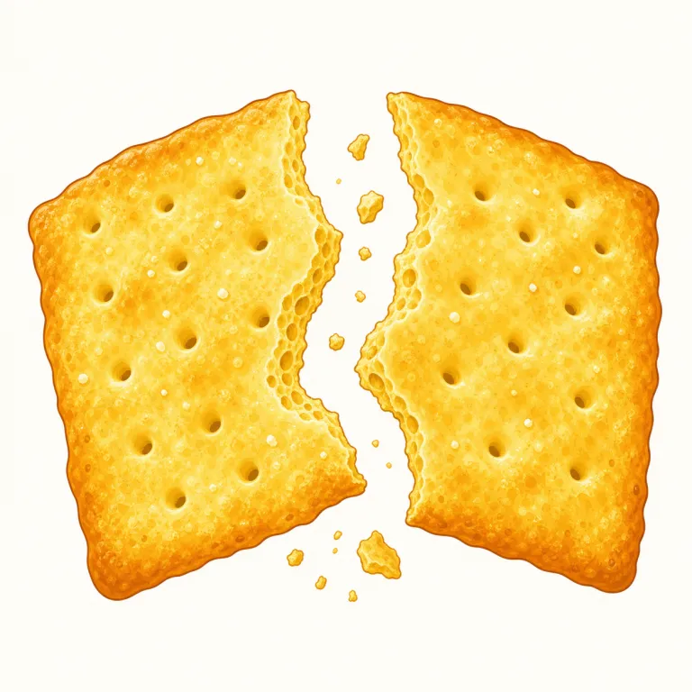 crisp（歯切れのよい、パリッとした・形容詞）の覚え方イラスト — crisp は、食べ物なら「湿っておらず、かむとパリッ、サクッ、シャキッと軽くはっきりした歯ごたえがある」と覚えると定着しやすい語です