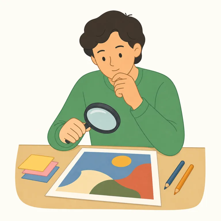 critique（批評・名詞）の覚え方イラスト — critique は、映画紹介の短い review よりも、分析の筋道がはっきりした批評文や論評を表します