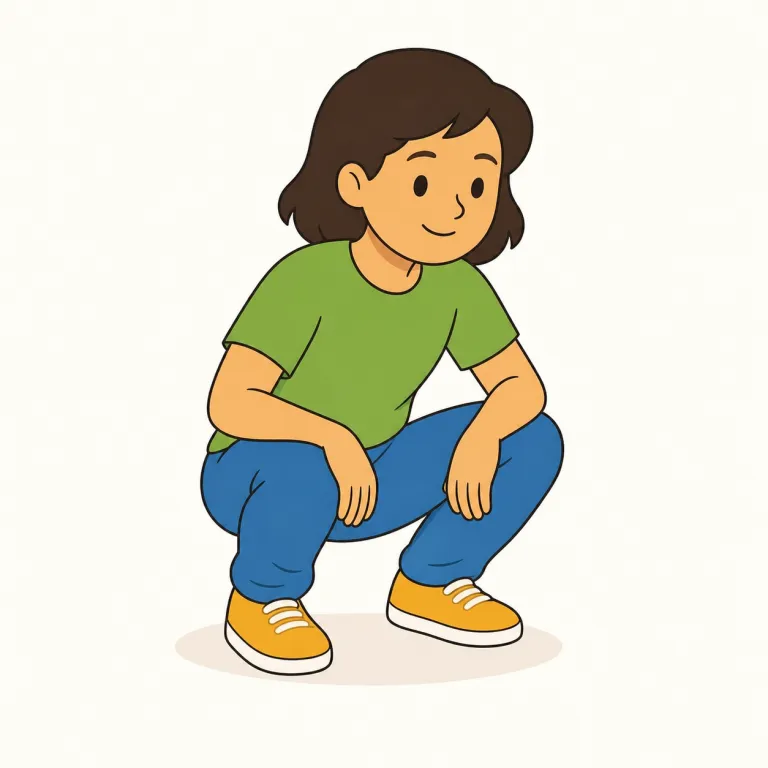 crouch（しゃがむ・動詞）の覚え方イラスト — crouch は「低く身をかがめる」動きで覚えると残りやすい語です