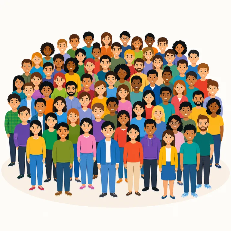 crowd（群衆・名詞）の覚え方イラスト — 名詞では、上から見たとき人で場所が埋まっている絵を思い浮かべると定着します