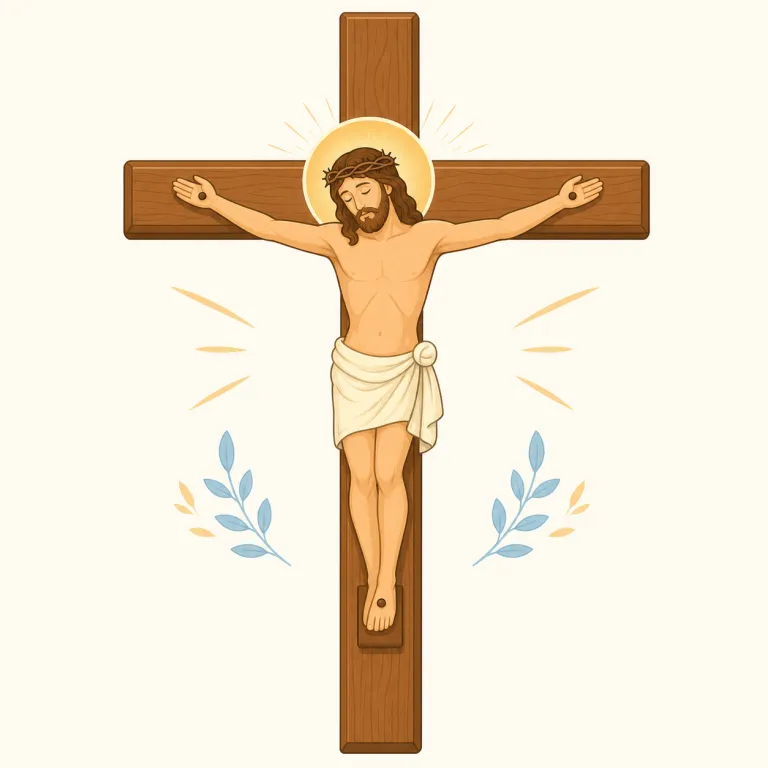 crucifix（キリスト像付き十字架・名詞）の覚え方イラスト — crucifix は crucify「十字架につける」と結びつけると覚えやすいです