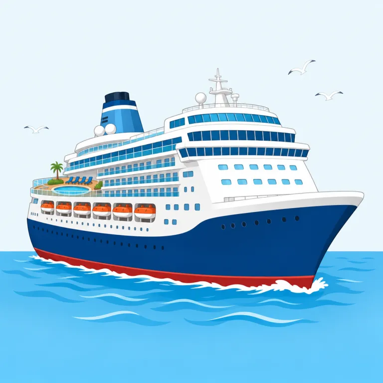 cruise（船旅・名詞）の覚え方イラスト — 名詞の cruise は「船で目的地へ行く手段」より、「船そのものを滞在先のように楽しむ旅」と考える