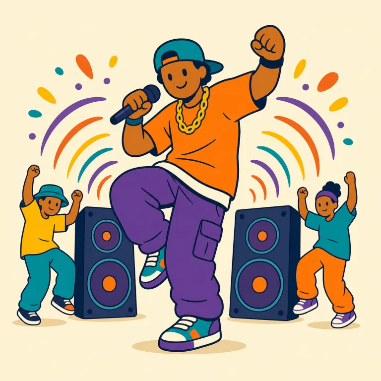 crunk（クランク（米国南部発祥のヒップホップ音楽）・名詞）の覚え方イラスト — crunk は定義で覚えるより、「クラブで観客全員を一気に煽って跳ねさせる南部系ヒップホップ」と場面ごと覚えると残りやすいです