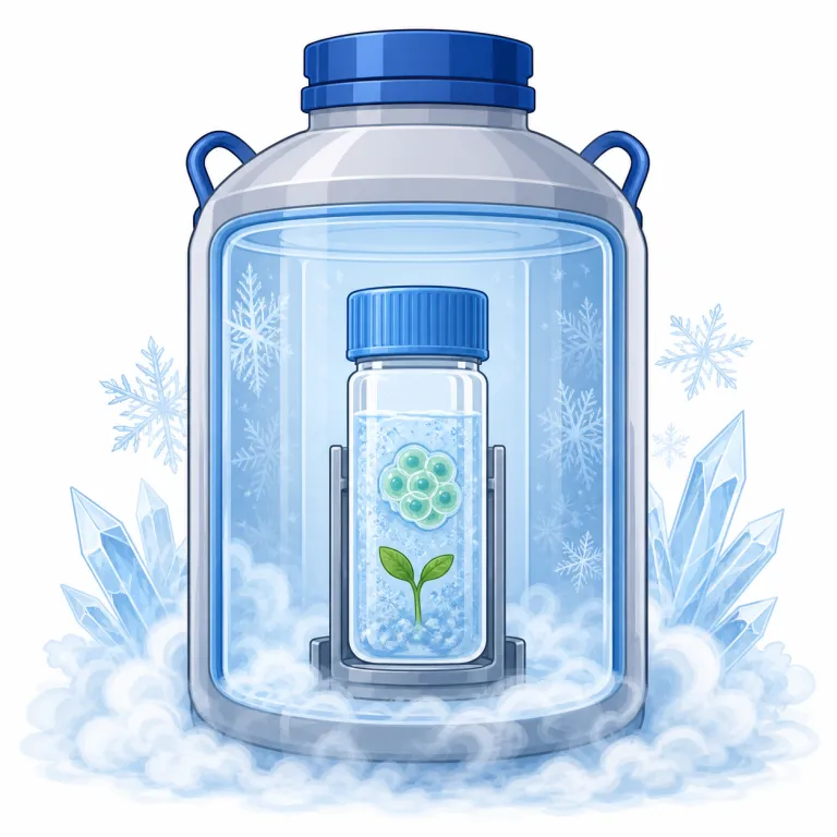 cryopreservation（冷凍保存・名詞）の覚え方イラスト — cryo- は cryogenic（極低温の）, cryotherapy（冷却療法）にも出る「冷たさ」のまとまり、preservation は preserve（保…