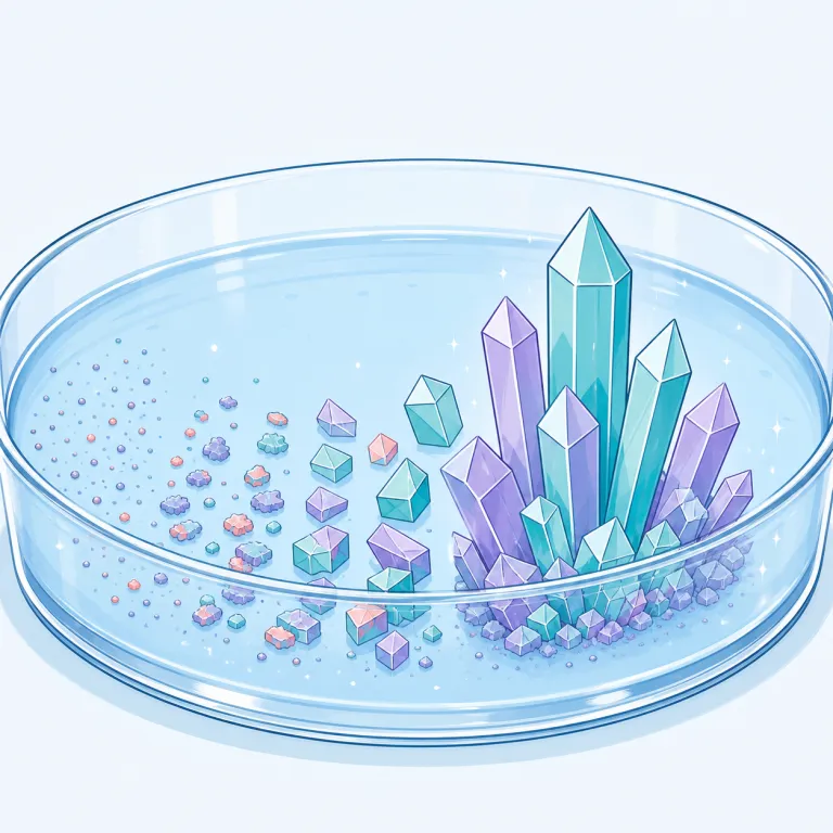 crystallization（結晶化・名詞）の覚え方イラスト — まず中心の crystal が見えれば、「結晶・透明で形が整う」イメージに乗せやすい語です