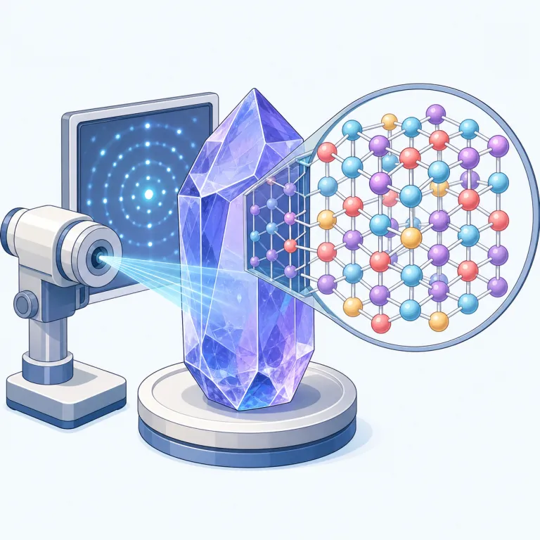 crystallography（結晶学・名詞）の覚え方イラスト — まず crystal が見えれば「結晶の話」だと当たりを付ける