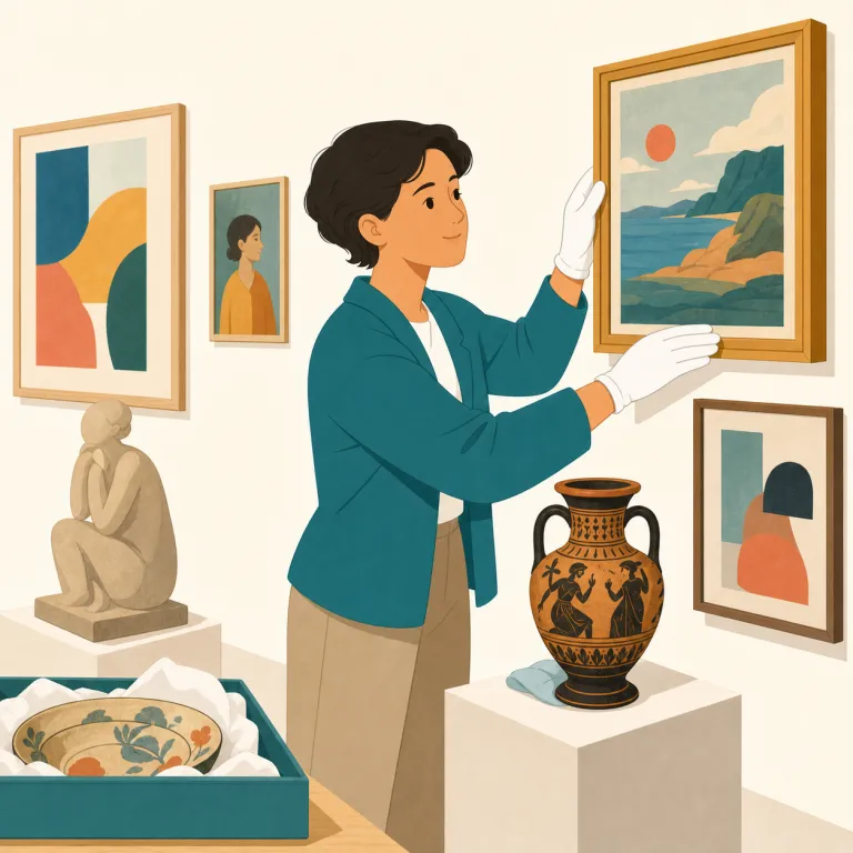 curatorial（学芸員の、学芸に関する・形容詞）の覚え方イラスト — まず curator（学芸員）を知っていれば、その形容詞版が curatorial と押さえると覚えやすいです