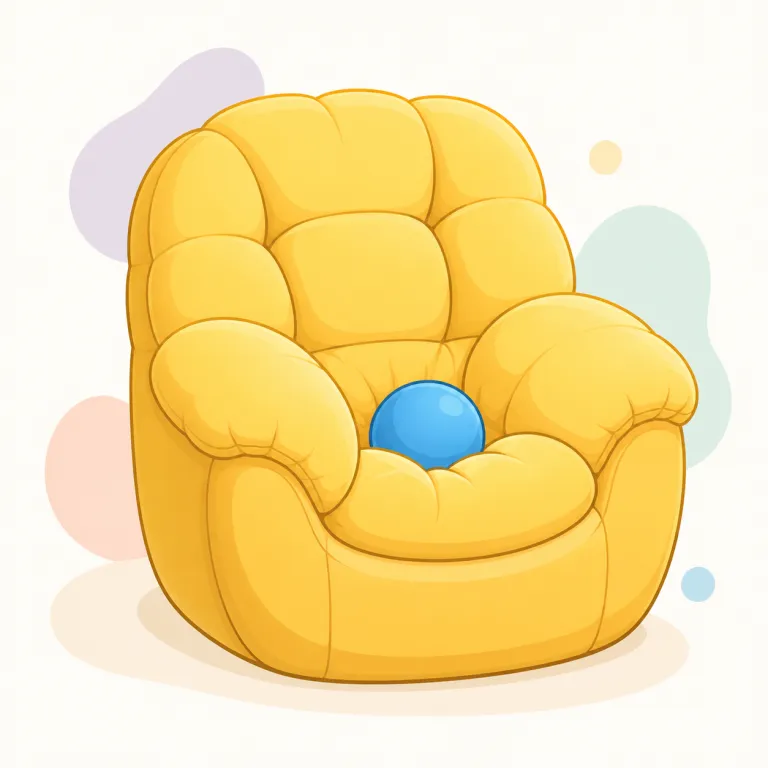 cushioned（クッション性のある・形容詞）の覚え方イラスト — このエントリの cushioned は、単に「クッションが付いた」という外見よりも、圧力や衝撃を和らげる性質に注目する意味として覚える