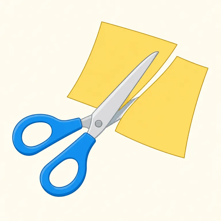 cut（切る・動詞）の覚え方イラスト — まず動詞 cut「切る」を思い出し、名詞でも『何かを切って減らした結果』とつなげると覚えやすいです