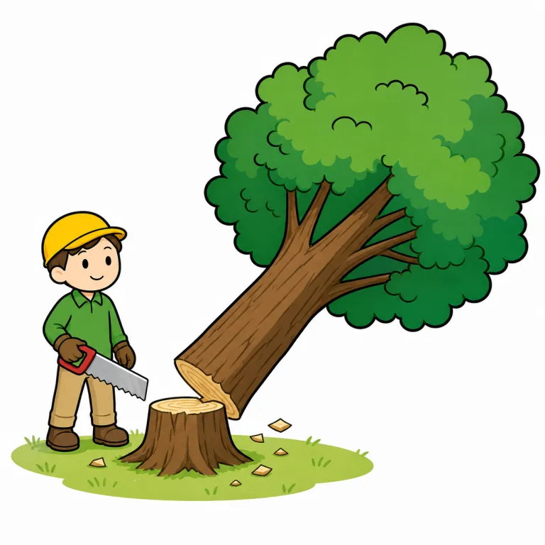 cut down（切り倒す・phrasal_verb）の覚え方イラスト