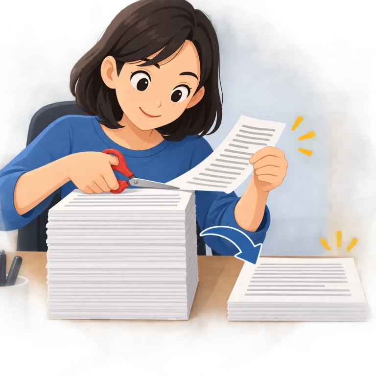 cut down（短くする・phrasal_verb）の覚え方イラスト