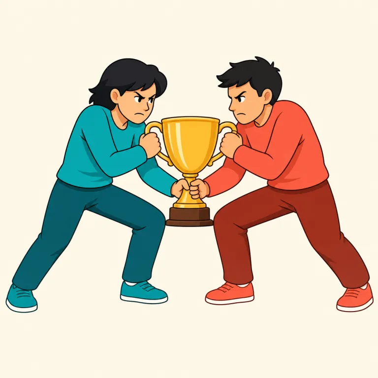 cutthroat（熾烈な・形容詞）の覚え方イラスト — ここでは一人の冷酷さではなく、競争の場全体が「喉元に刃を突きつけられる」ように厳しい、と覚えるのが有効です