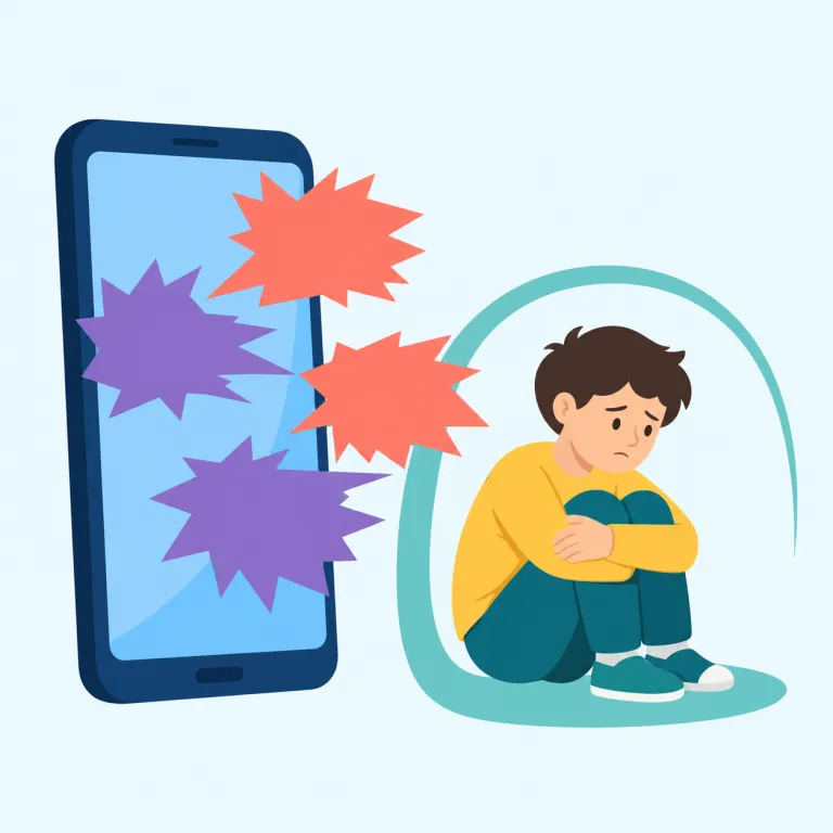 cyberbullying（ネットいじめ・名詞）の覚え方イラスト — cyber + bullying に分けると覚えやすいです