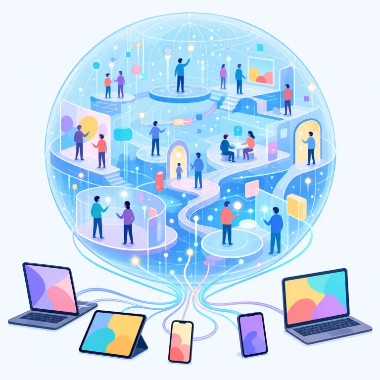 cyberspace（ネット空間・名詞）の覚え方イラスト — cyber-「ネット・コンピューター上の」と space「空間」を合わせ、「実際の部屋ではないネット上の活動場所」とイメージすると覚えやすいです