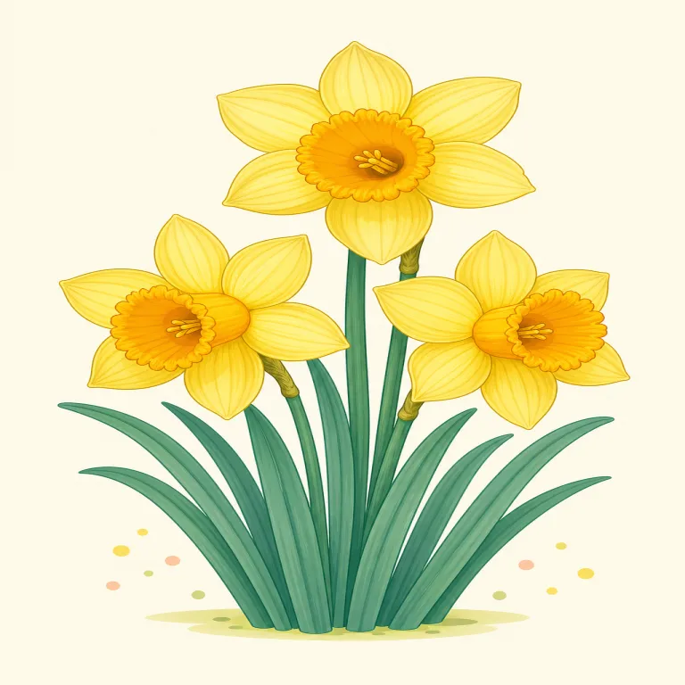 daffodil（水仙・名詞）の覚え方イラスト — daffodil は分解よりも「典型イメージ」で覚えるのが実用的
