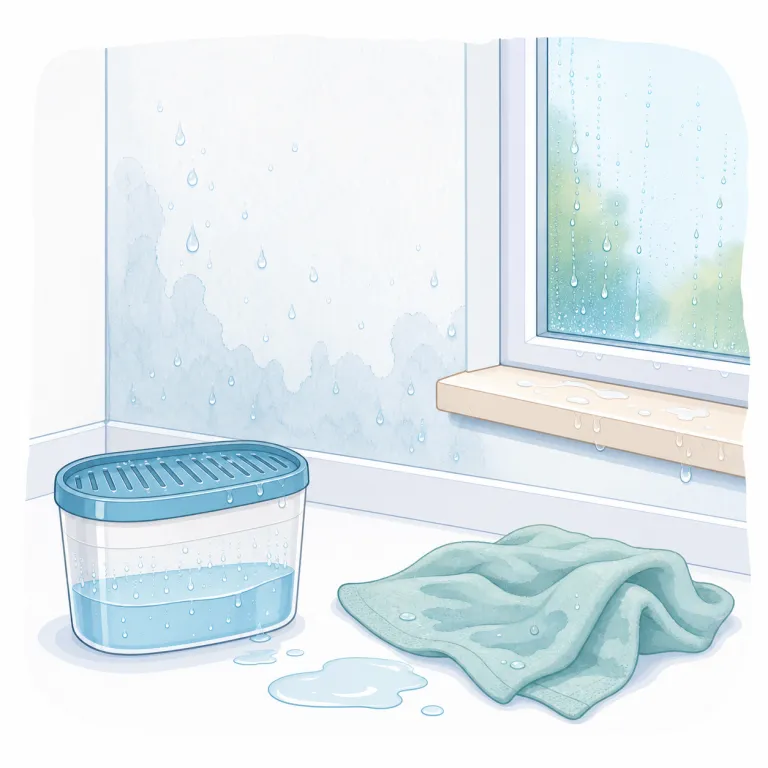 dampness（湿気・名詞）の覚え方イラスト — damp（じめじめ湿った）に -ness が付いて『湿っている状態』