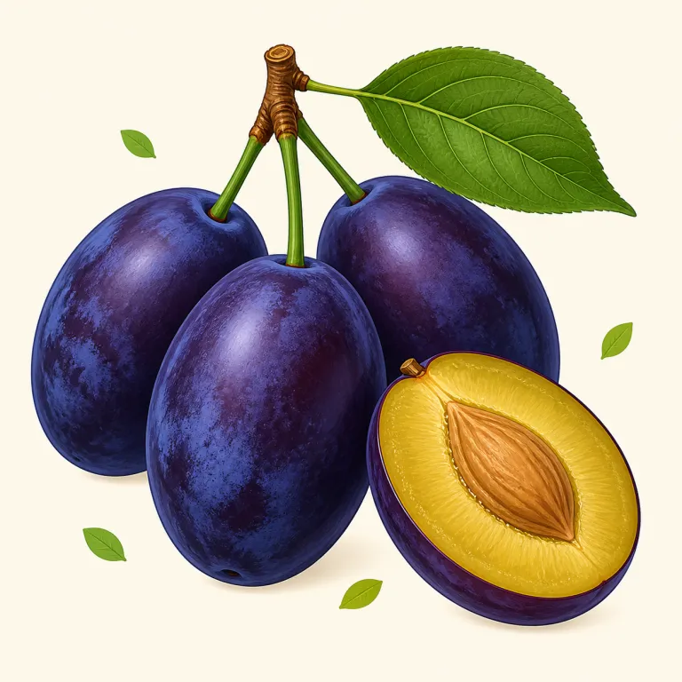 damson（ダムソン・名詞）の覚え方イラスト — まず plum（スモモ）を先に置き、damson はその下位にある「加工向きの小さな紫の plum」として覚えると定着しやすいです